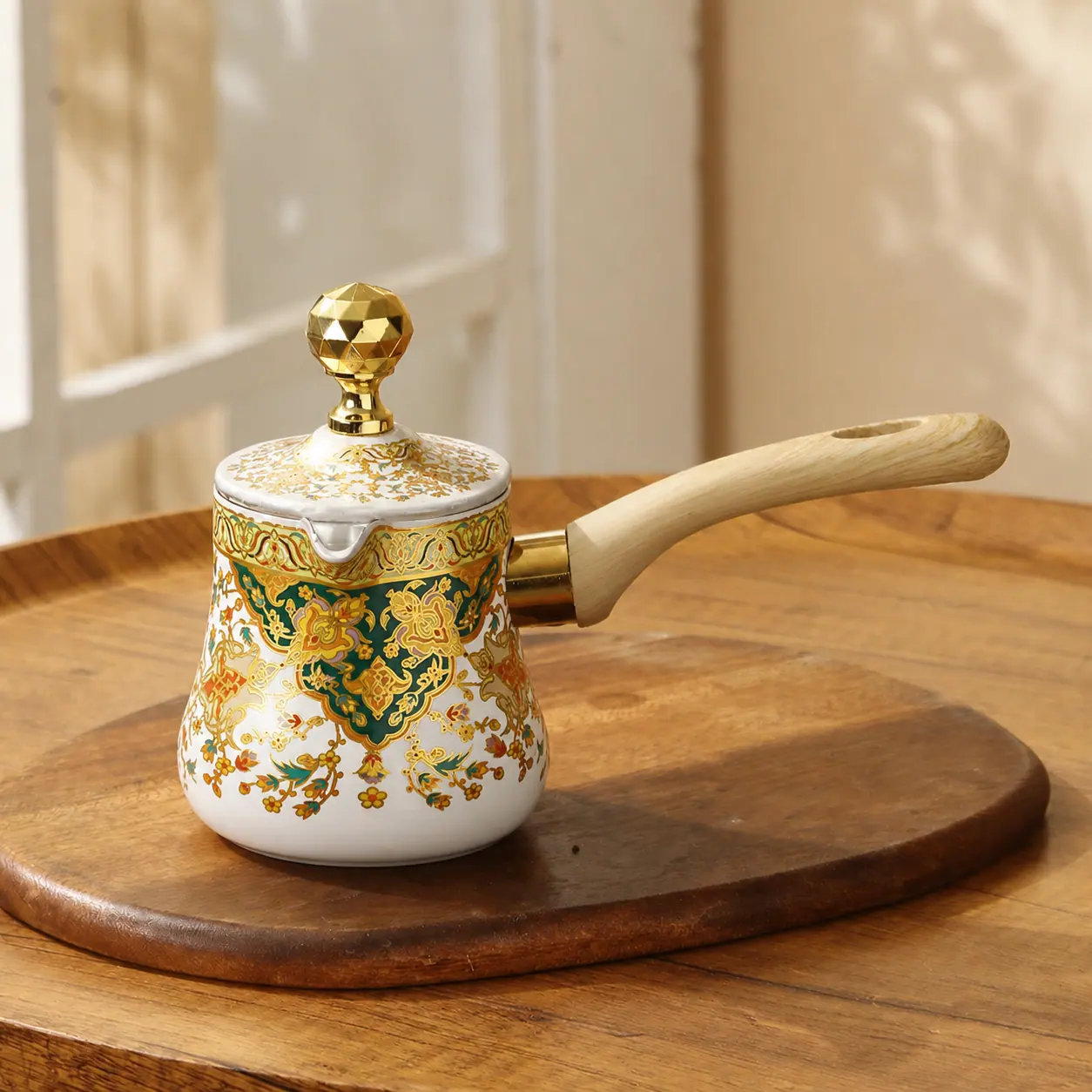 White Style 03 coffee pot with gold and green high-temperature floral decal
