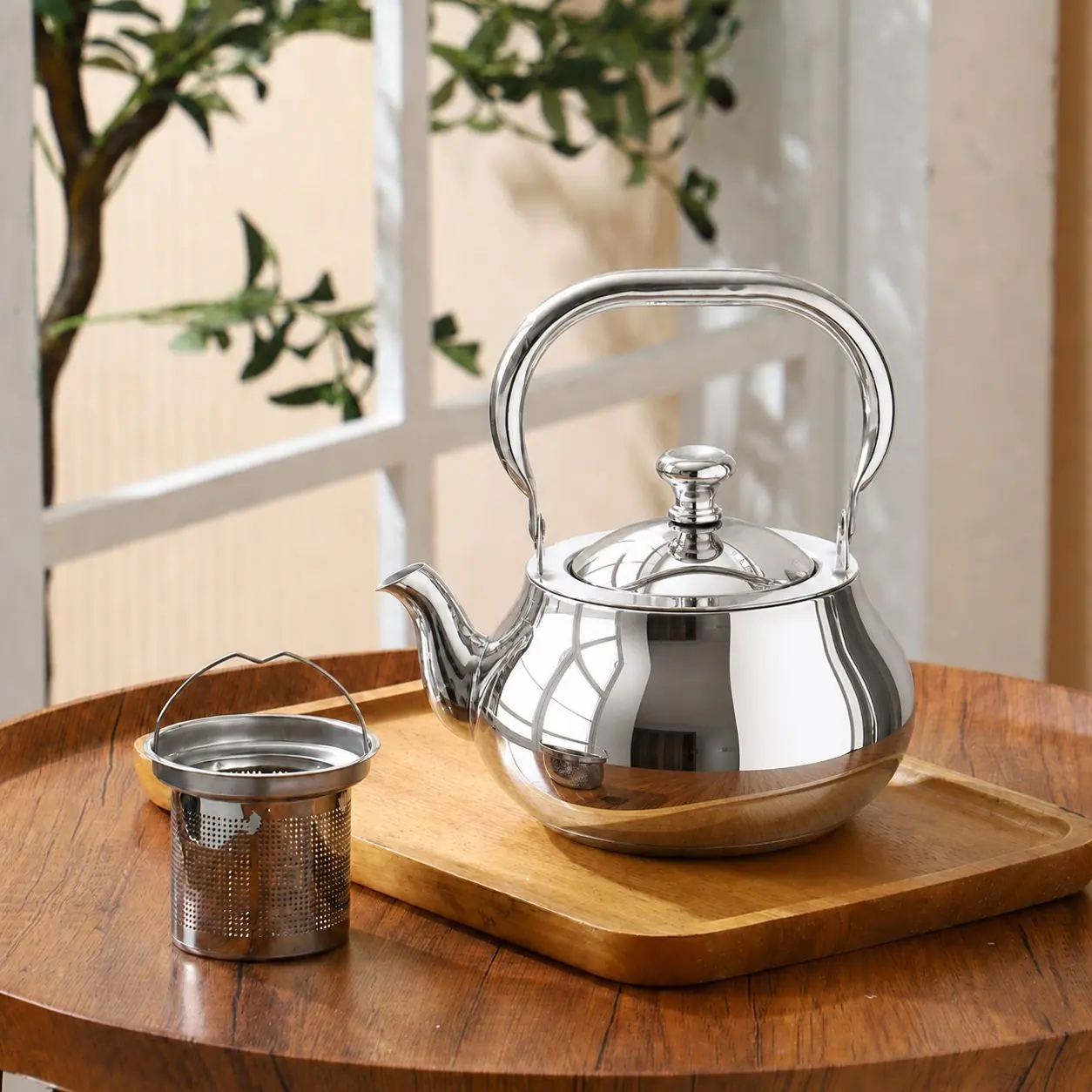 Round Body Stainless Steel Tea Kettle 1.5 / 2.0 / 2.5 L
